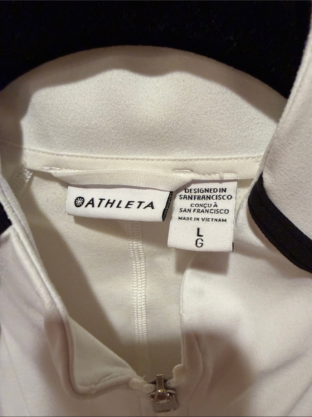 Athleta white Jacket with Black Trim
